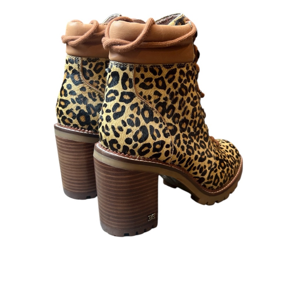 Anthropologie SAM EDELMAN Sade Leopard Calf-Hair Stacked Heel Combat Boots 9.5